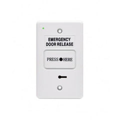 Resettable Emergency Dr Release w/ buzzer LED WHITE IP55 GPO 2xSPDT CSM security suppliers Security wholesalers