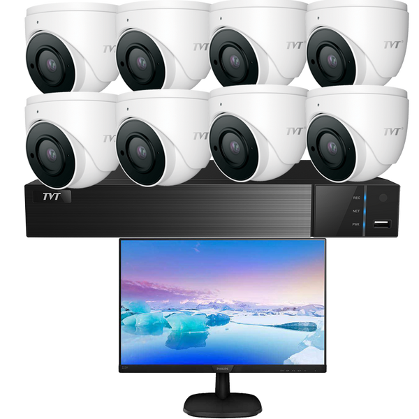 TVT 8CH 6MP PoE NVR+2TB+8x 6MP S3A Mini Eyeball+ Monitor Kit