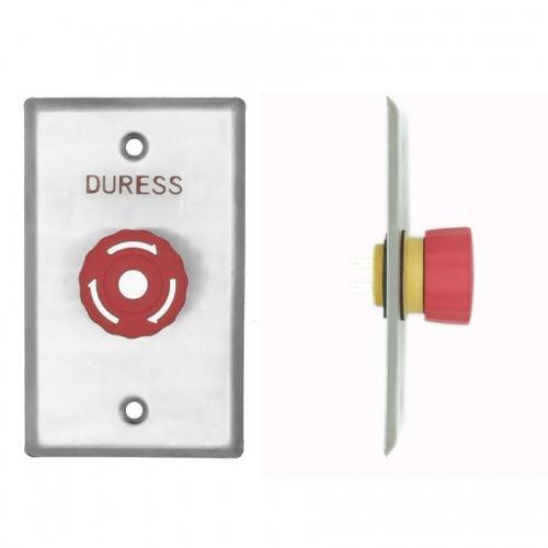 Duress Twist-To-Reset Mushroom Button, Plate, Red, IP65